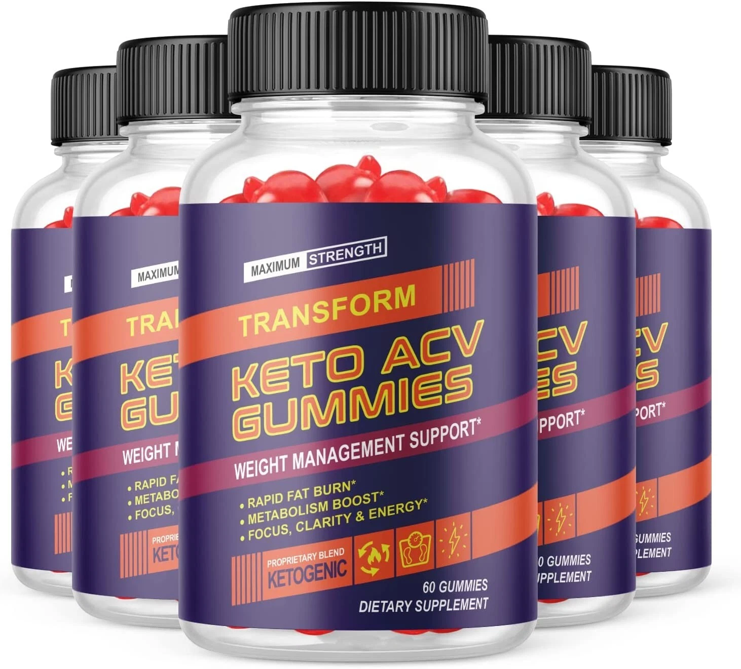 5 Pack- Transform ACV Gummies, Weight Loss, Fat Burner, Appetite Suppressant-300