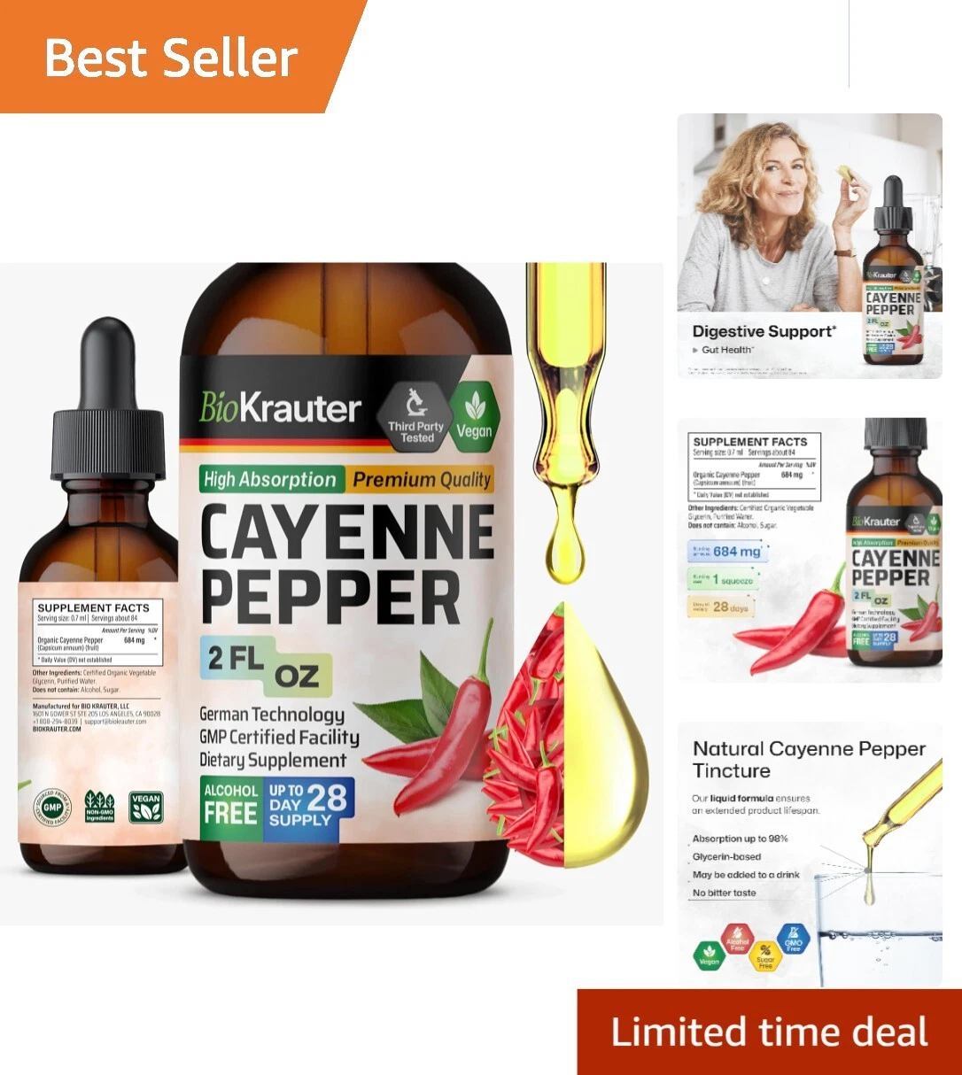 BioKrauter Cayenne Drops 2 Fl. Oz - Digestive Support with No Bitterness