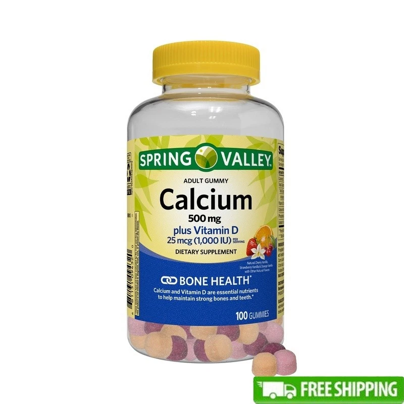 Calcium 500mg Vitamin D 25mcg Gummies Bone Health Supplement 100 Count New