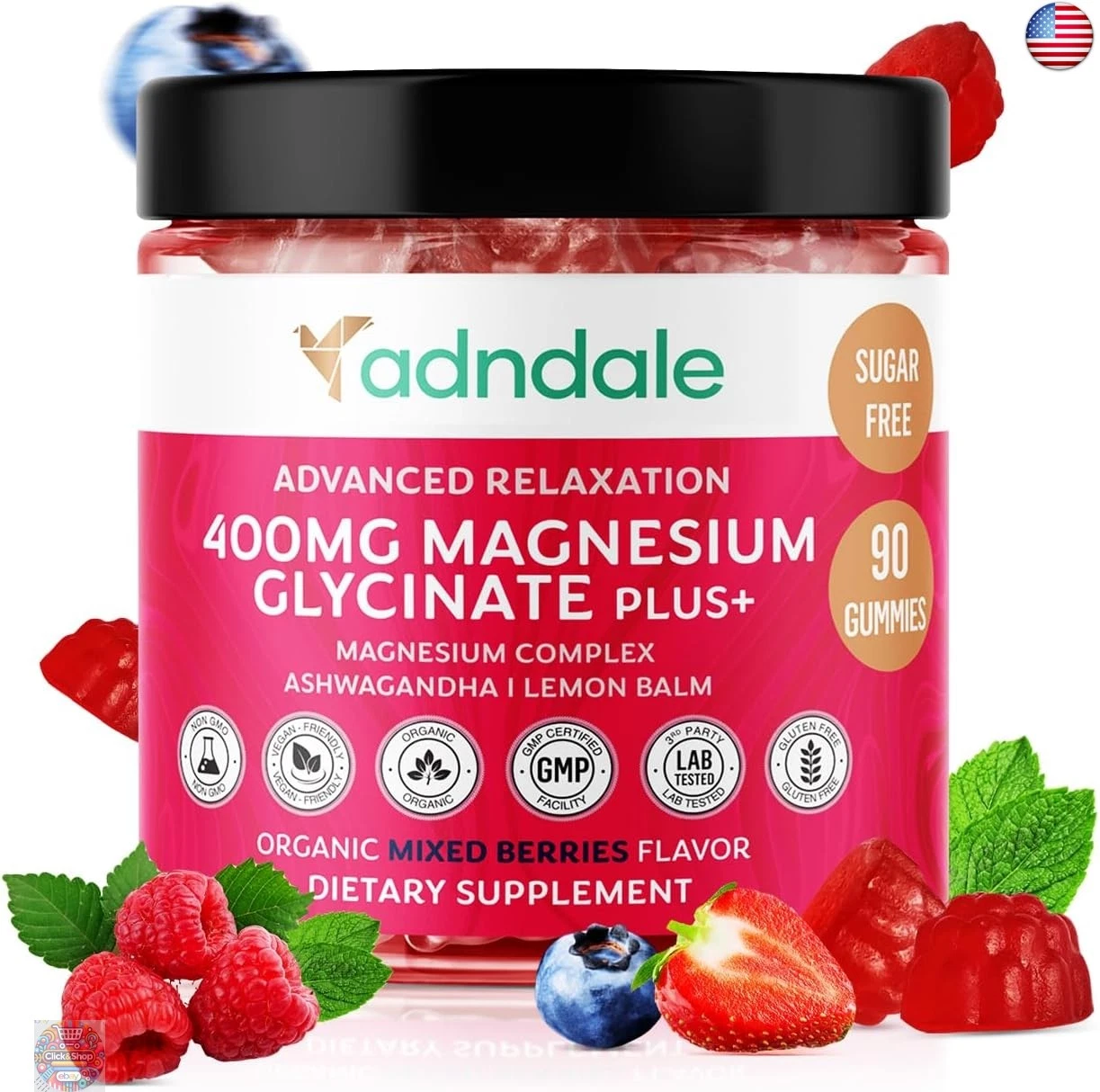 90 CT Magnesium Glycinate Gummies 400 mg/Serv - with Ashwagandha, Magnesium