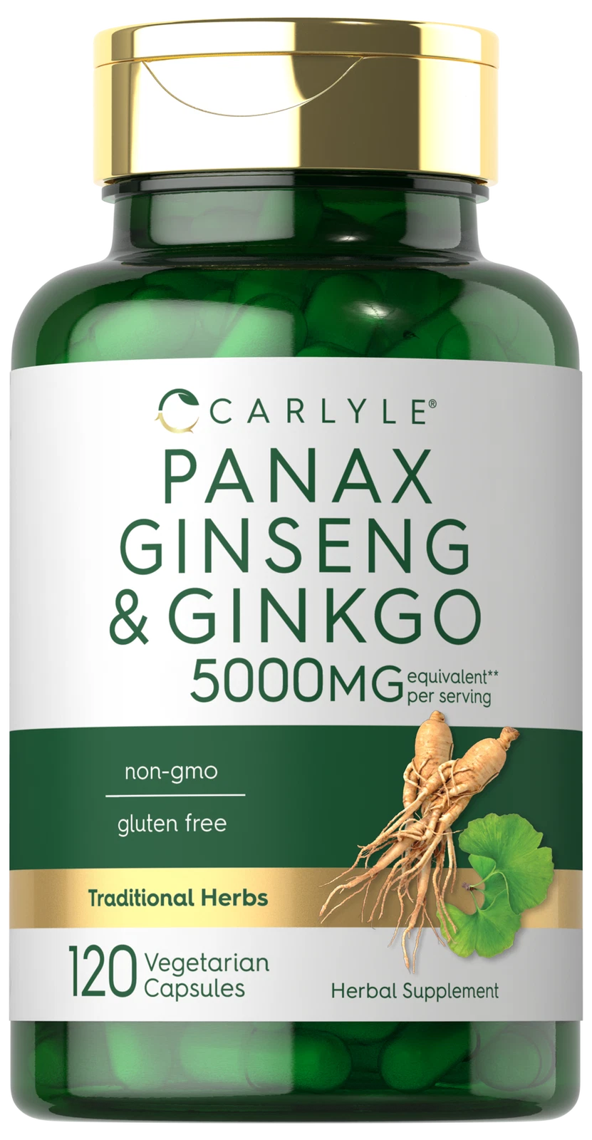 Panax Ginseng + Ginkgo Biloba | 120 Capsules | 5,000mg | Vegetarian | by Carlyle
