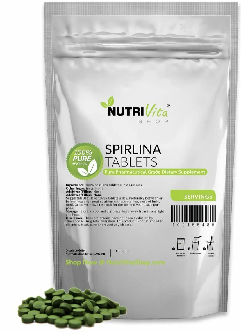 100% PURE ORGANIC GROWN PURE SPIRULINA TABLETS NATURAL WEIGHT LOSS USA NONGMO