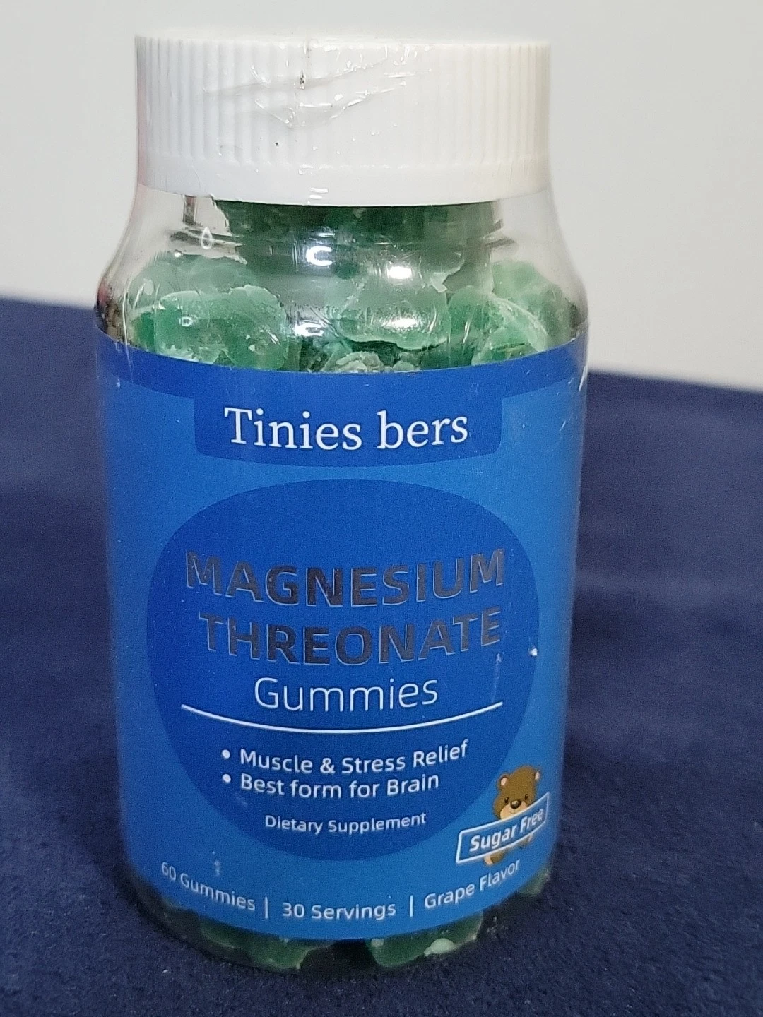 Tinies Bers Magnesium Threonate Muscle Stress Relief 500mg 60ct Grape Exp 1/27