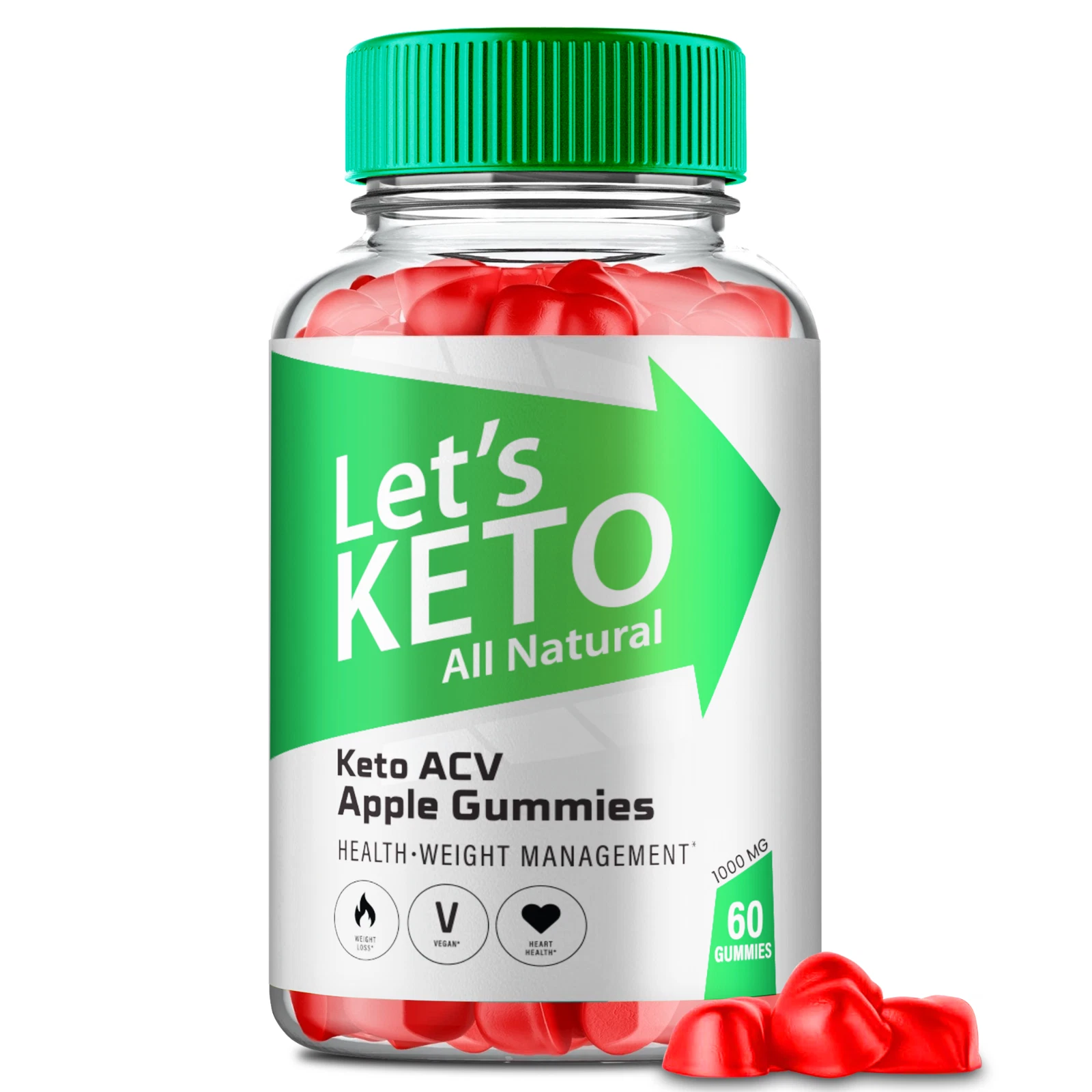 Let's Keto ACV Gummies Cleanse & Detox, Weight Loss, Suppress Appetite 60ct