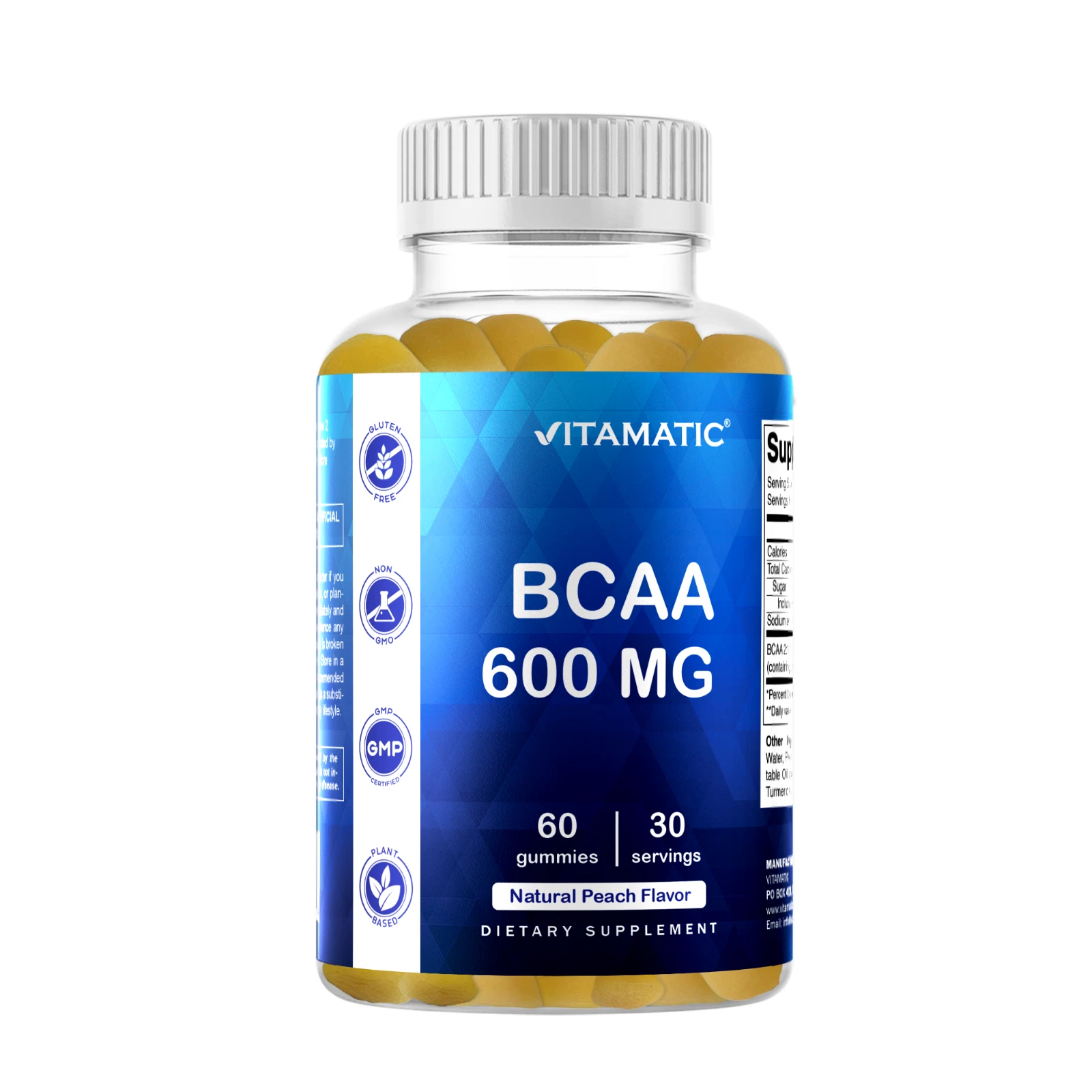 Vitamatic BCAA Gummies Peach Flavor 60 Vegan Pectin Based Gummies