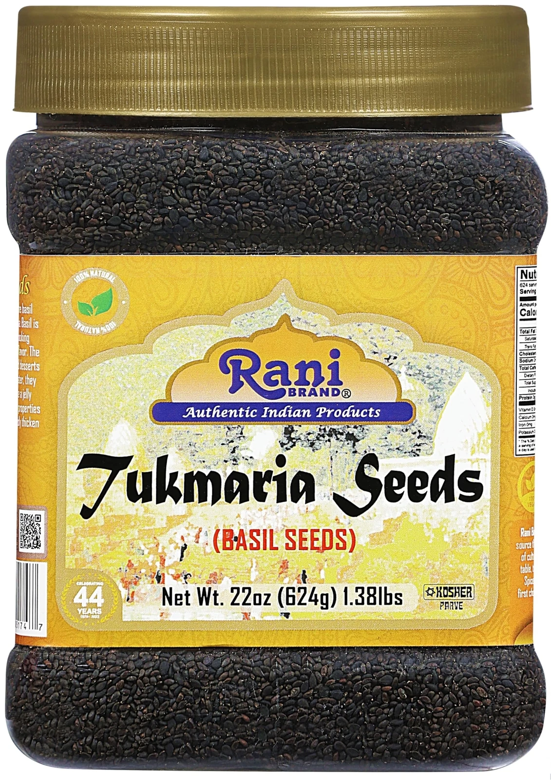 Rani Tukmaria (Natural Holy Basil Seeds) 1.38lbs (22oz) 624g