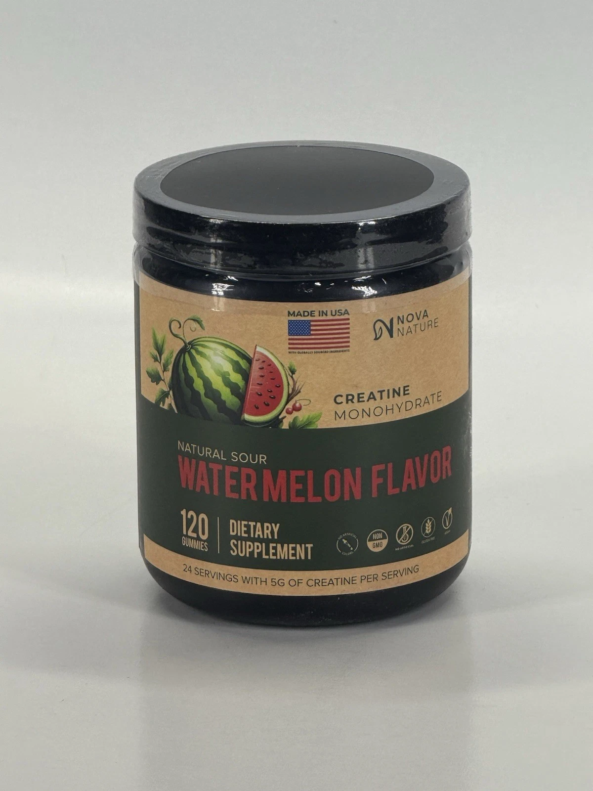 Nova Nature Creatine Monohydrate Natural Sour Watermelon Flavor | 120 Gummies