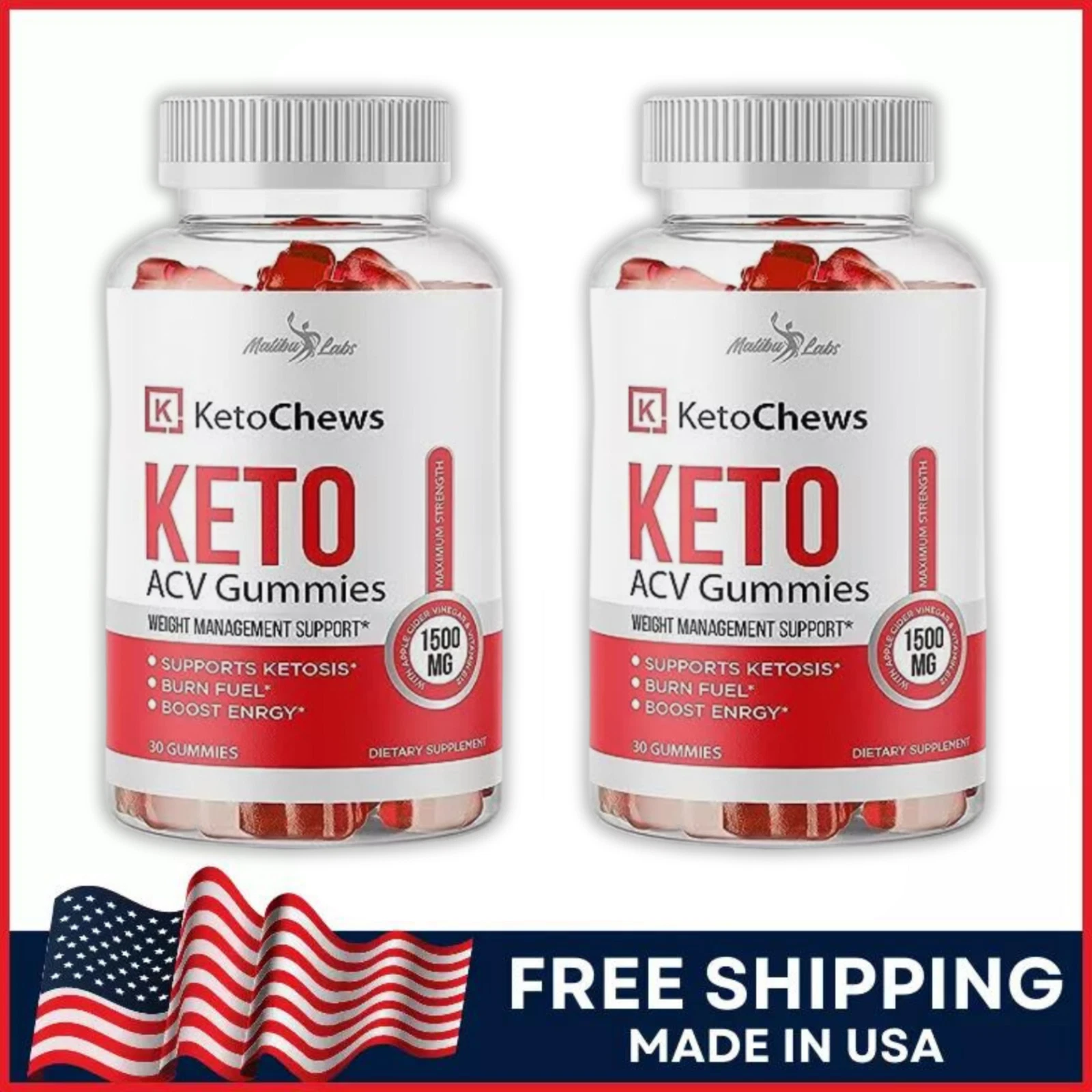 Keto Chews ACV Apple Cider Vinegar Gummies Weight Loss - 1500mg (60-Day Supply)