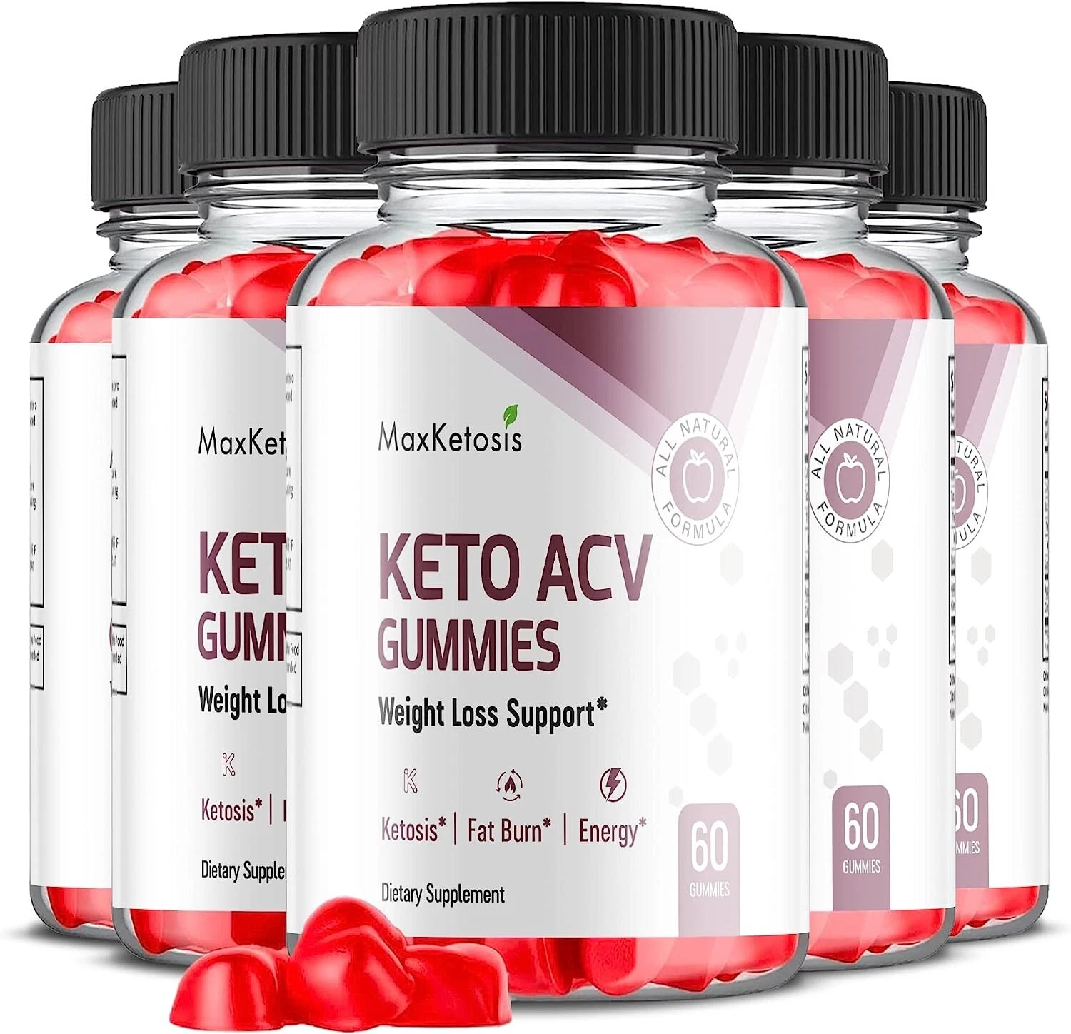 5 Pack - Max Ketosis ACV Keto Gummies - Vegan, Weight Loss Supplement - 300 Gums