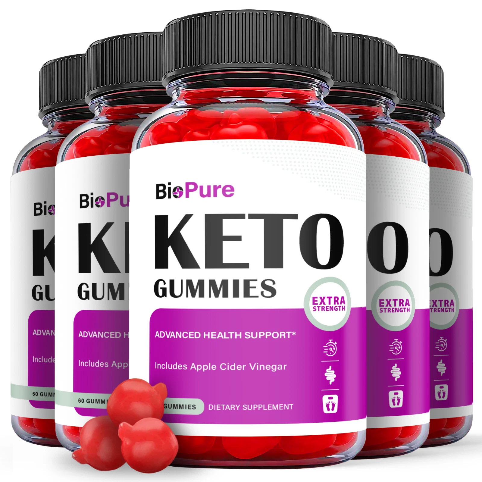 (5 Pack) Biopure Keto Gummies, Biopure Keto ACV Gummies, Bio Pure (300 Gummies)