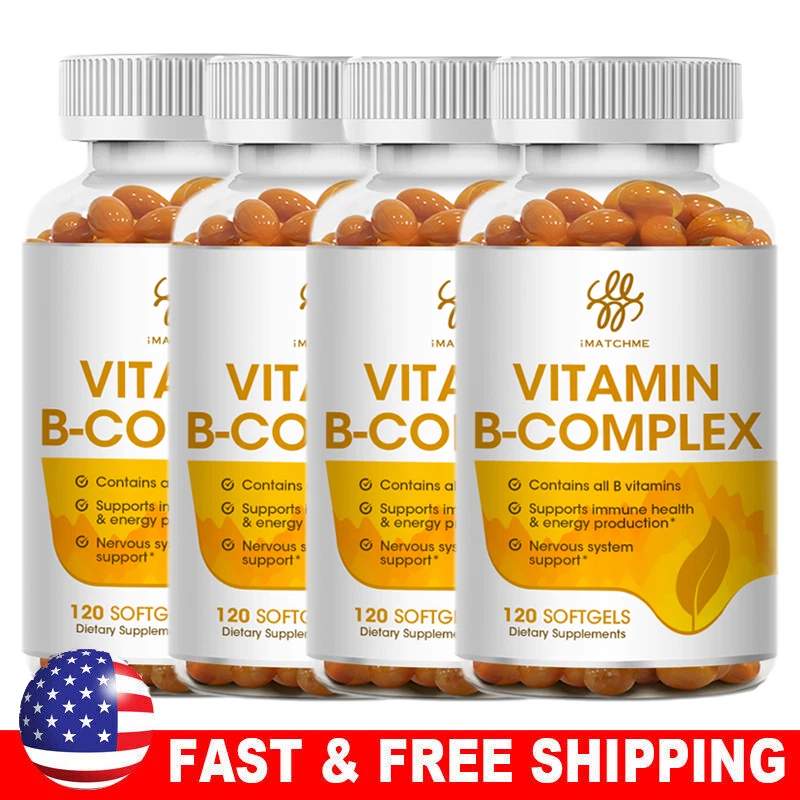 Vitamin B Complex 120 Capsules B1,B2,B3,B5,B6,B7,B9,B12, Immune Support Pills