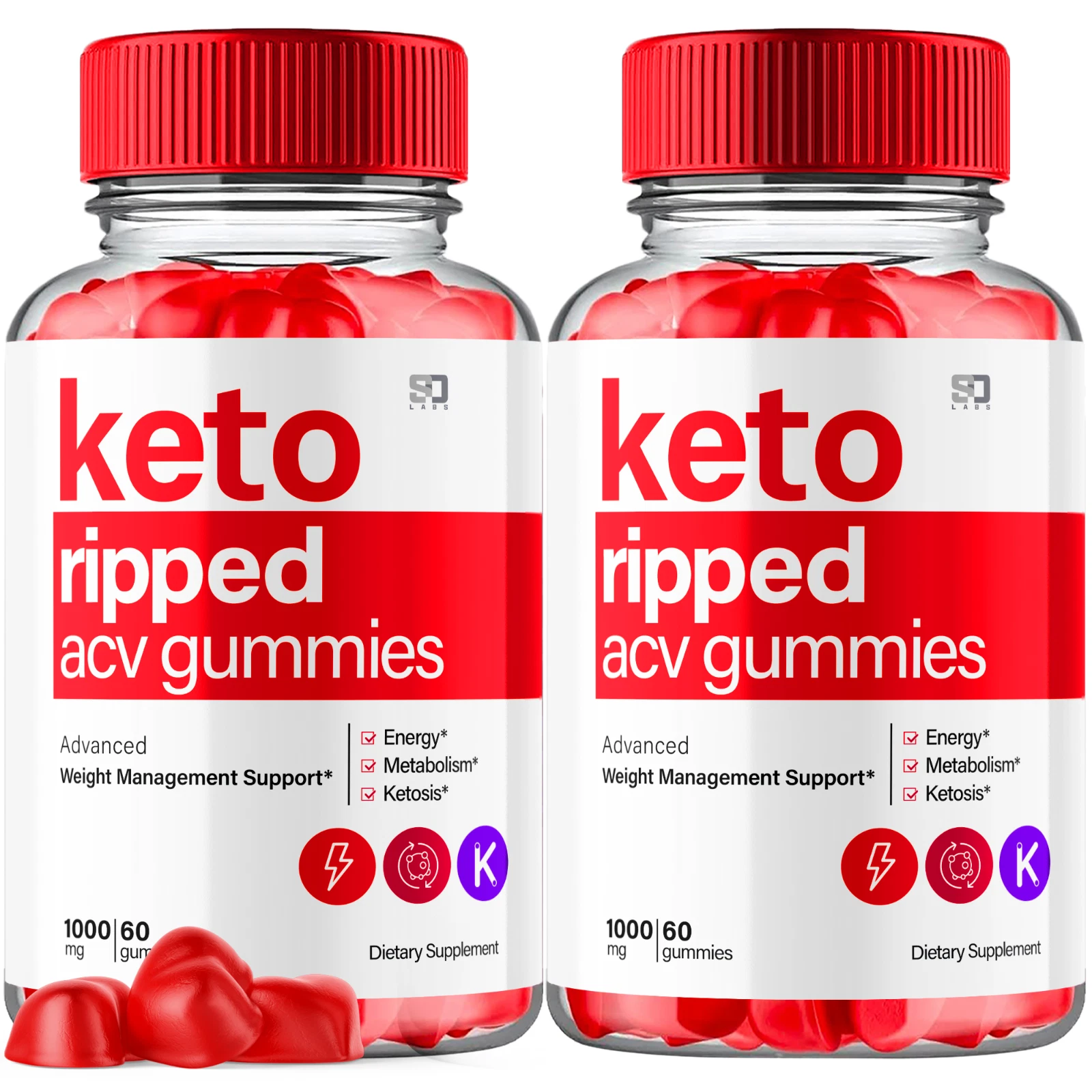 (2 Pack) Keto Ripped Gummies, KetoRipped ACV Gummies Weight Loss (120 Gummies)