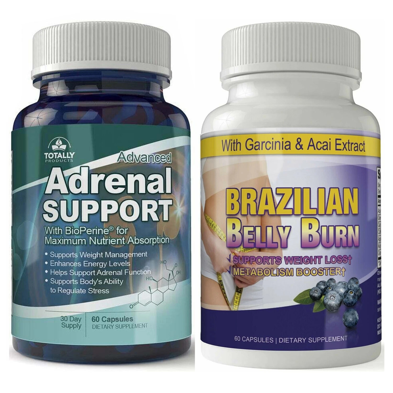 Adrenal Support Energy Booster & Brazilian Belly Fat Burn Weight Loss Supplement