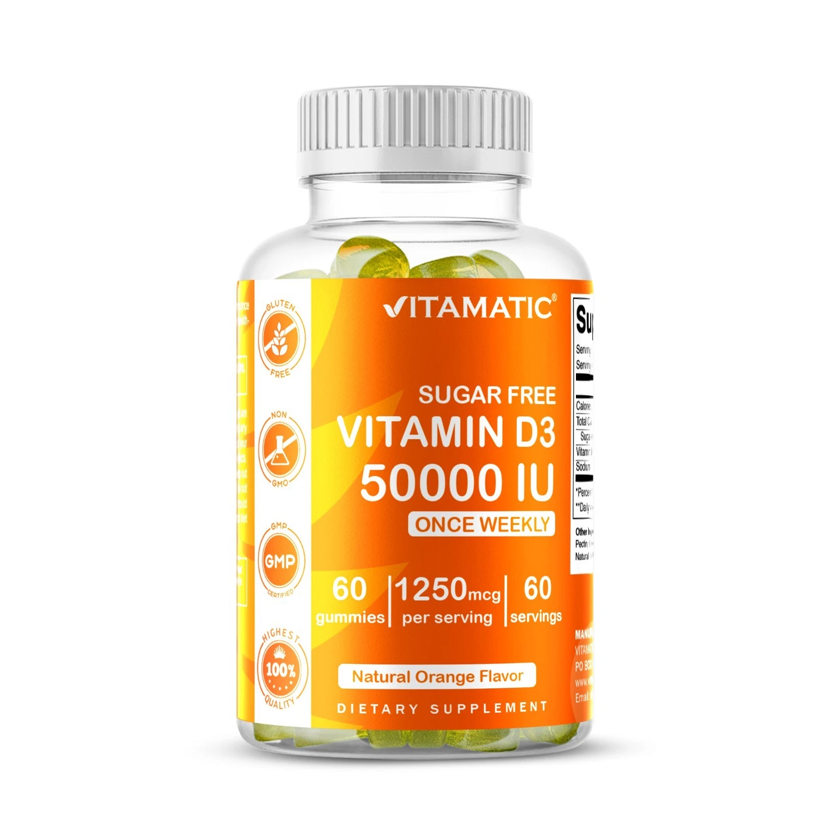 Vitamatic Sugar Free Vitamin D3 50,000 IU Weekly Supplement - 60 Gummies