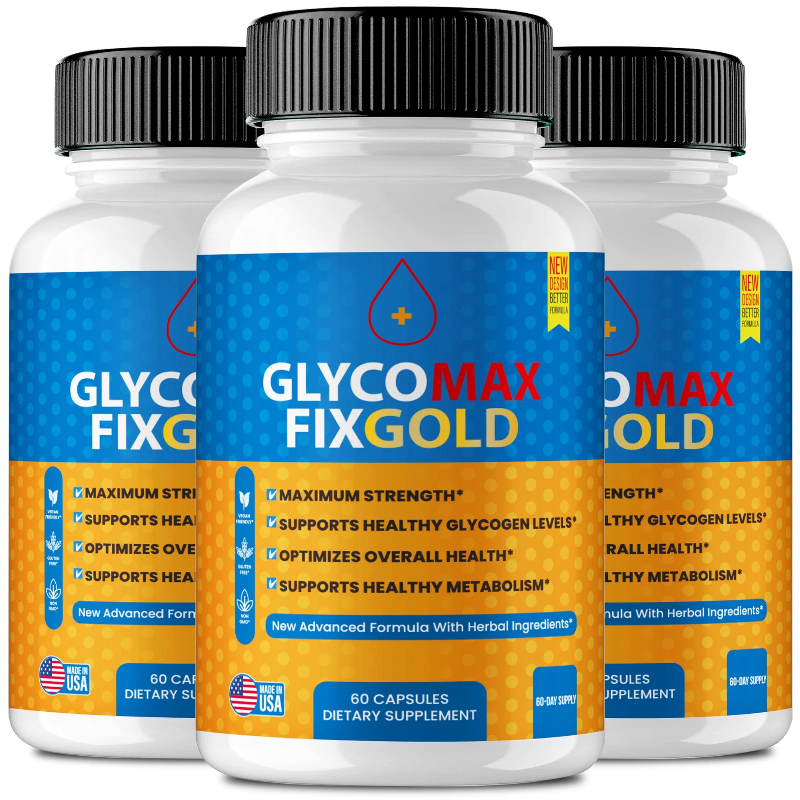 (3 Pack) Glyco Max Fix Gold Capsules, GlycoMaxFix Blood Formula Support Pills