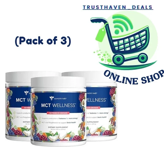 Gundry MD MCT Wellness Powder to Support EnergyWatermelon Lemonade)(pack of 3)
