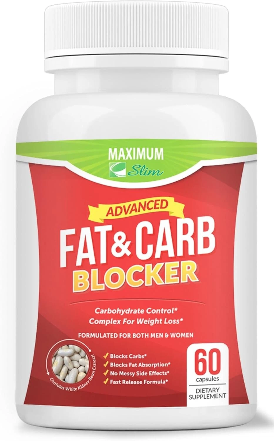 Fat & Carb Blocker - 1600 mg Pure Kidney Bean Extract, 60 Caps for Weight Loss