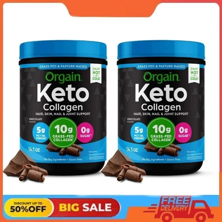 2 Pack Orgain Keto Collagen Protein Powder, Collagen, Chocolate, 88lb