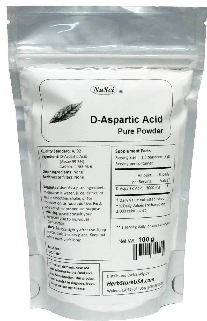 D-Aspartic Acid DAA Pure Powder 100g (3.52oz Muscle Building Energy Male Health