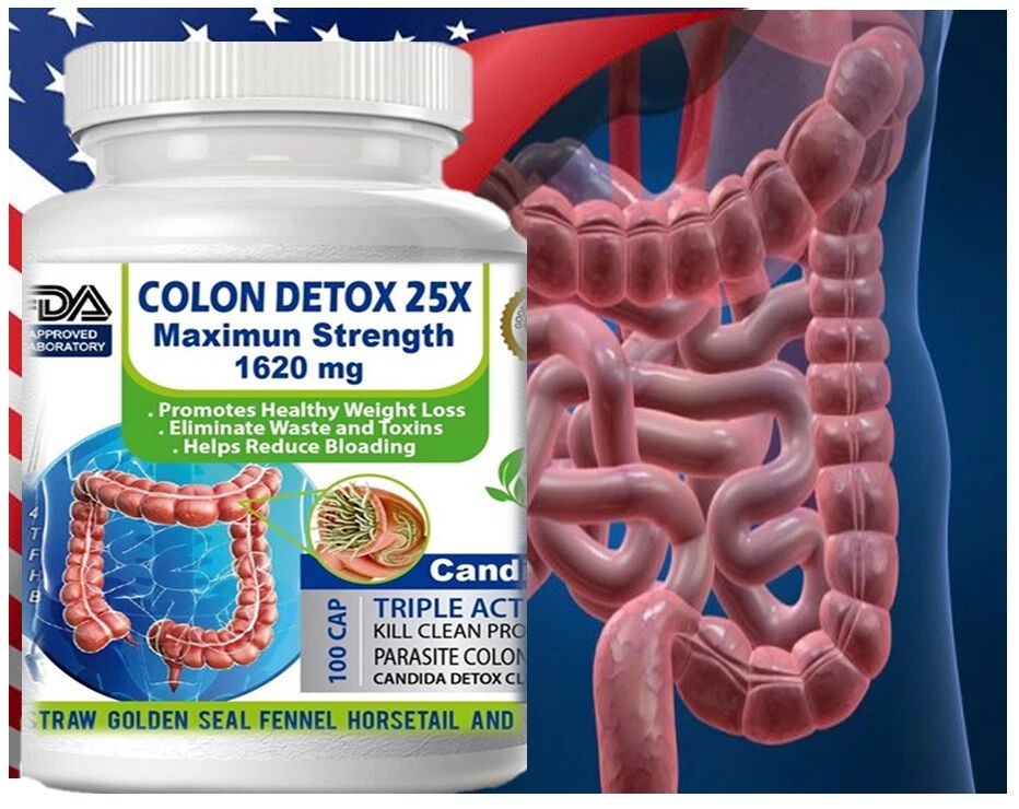 Natural Colon Herbal Cleanse, Detox, Energy Boost, Diet & Weight Loss Pills 100