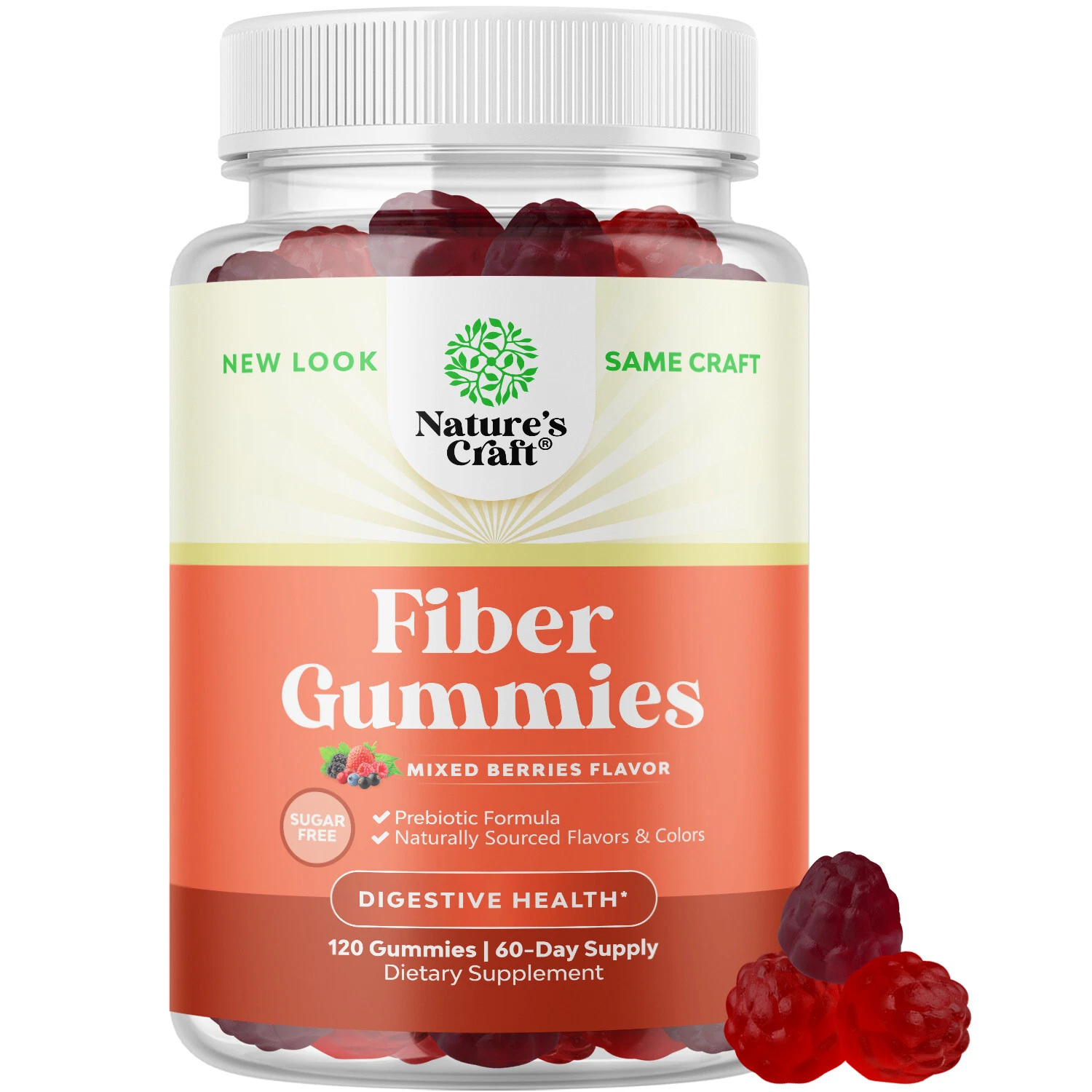 Sugar Free Fiber Gummies for Adults - High Fiber Supplement with Prebiotic 120ct