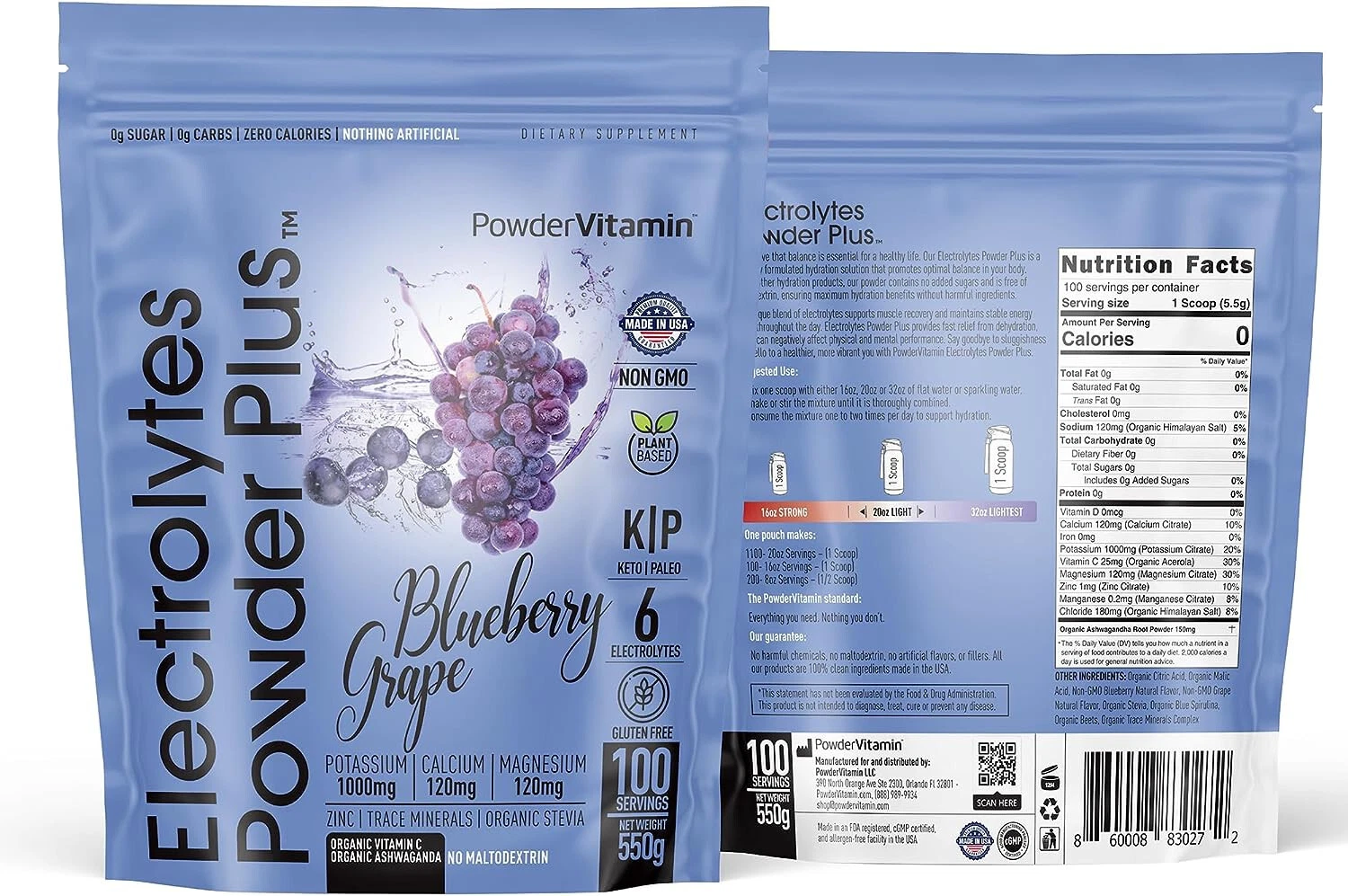 PowderVitamin Electrolytes Powder Plus [Blueberry Grape] 100 servings
