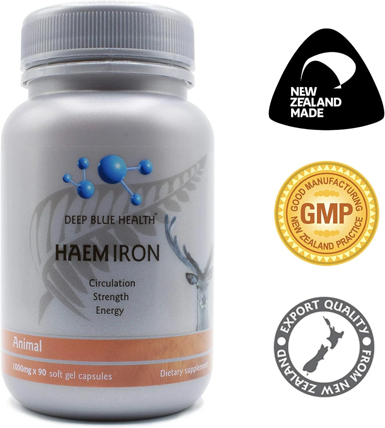 New Zealand Natural Heme Iron Anemia Iron Deficiency Supplement 1000mg x 90 Caps