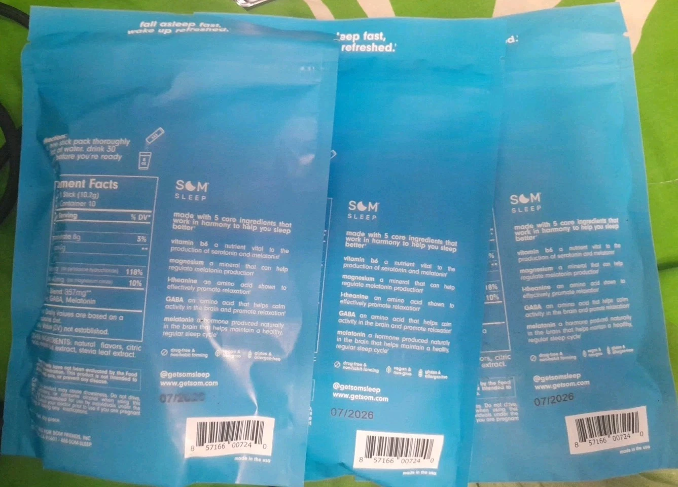 Som Sleep Zero Sugar W/L-Theanine And GABA Berry Flavor 10 Pc Poweder Sticks