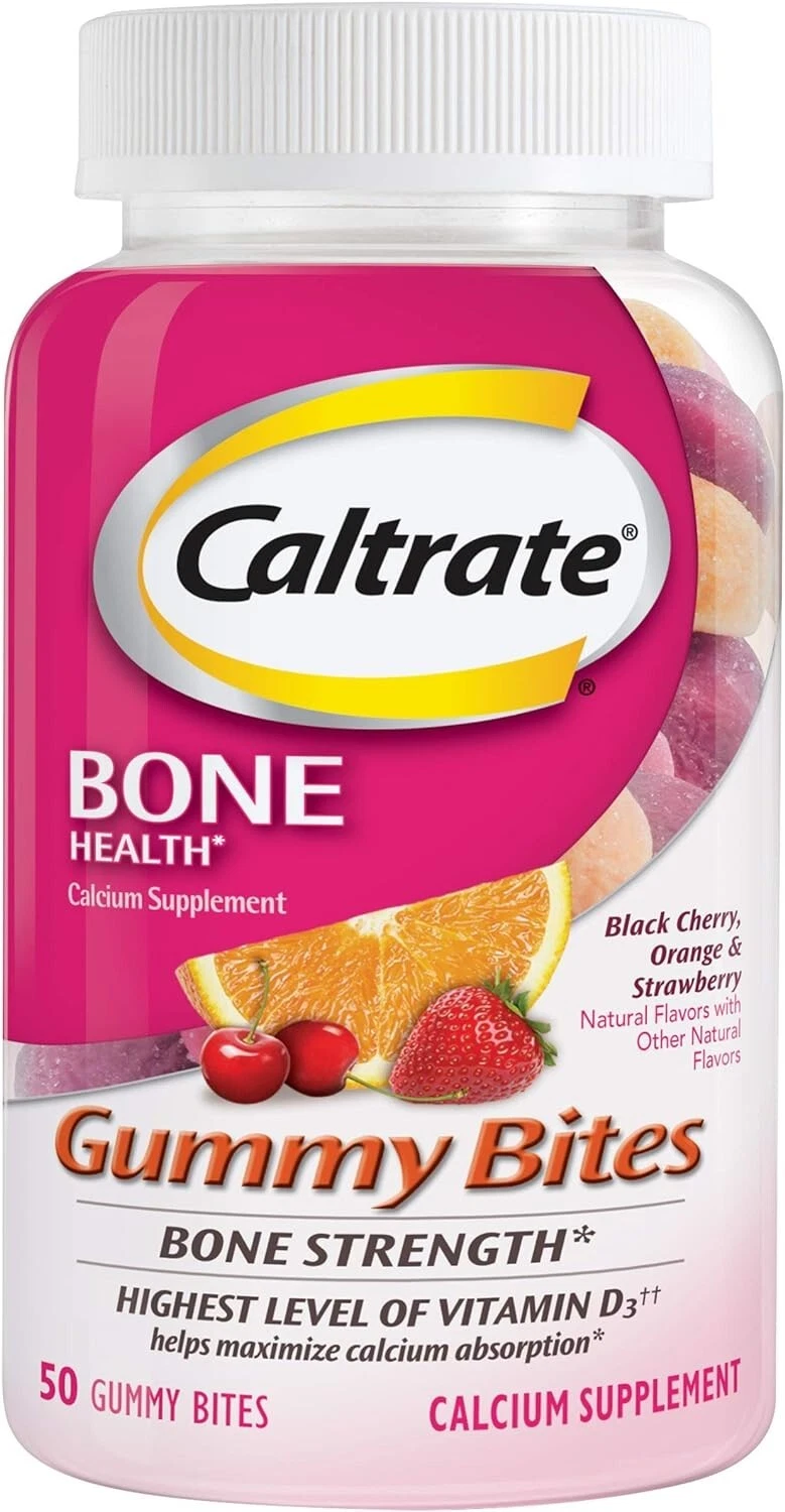 Caltrate Gummy Bites 500mg Calcium VitaminD Strawberry Black Cherry Orange 50 ct