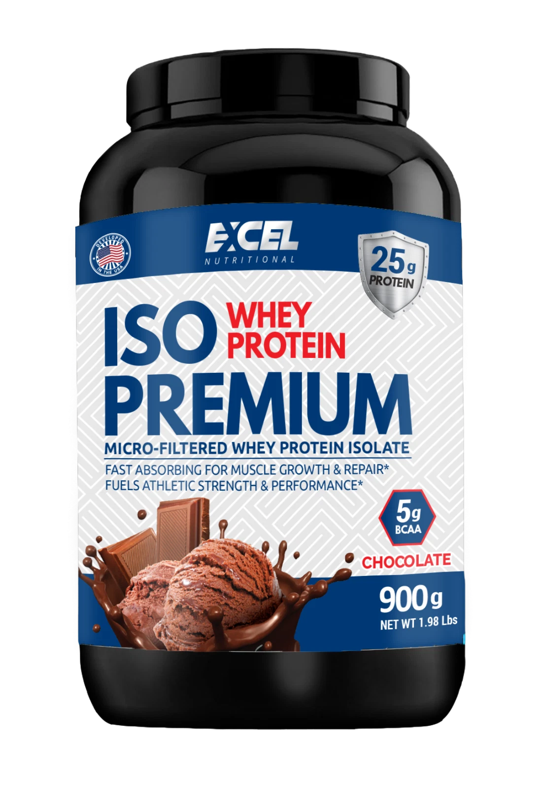 Excel Protein Powder 94% Isolate Whey per serving, 400mg BCAA 2:1:1 Ratio