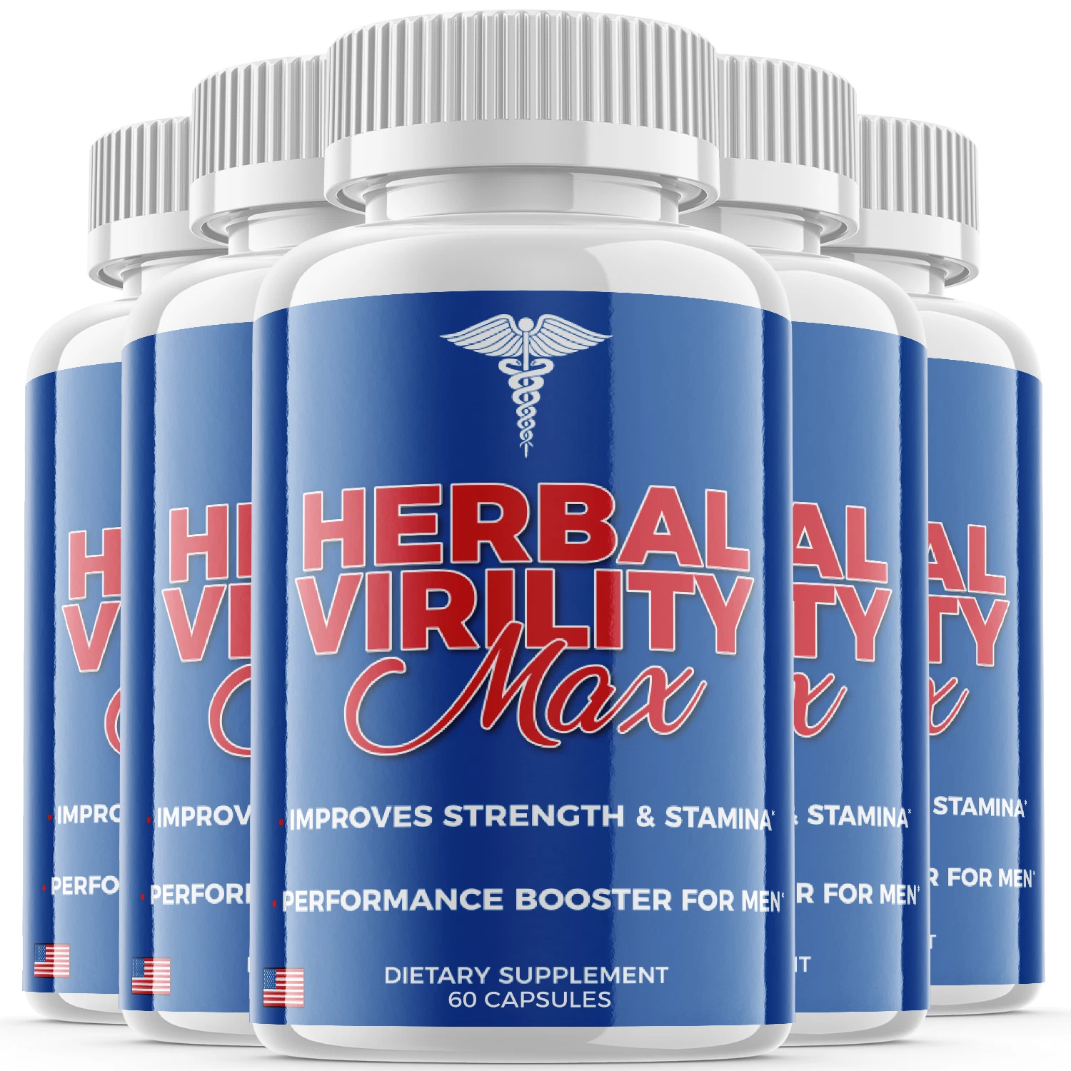 (5 Pack) Herbal Virility Max Men Pills for Male Support & Energy (300 Capsules)