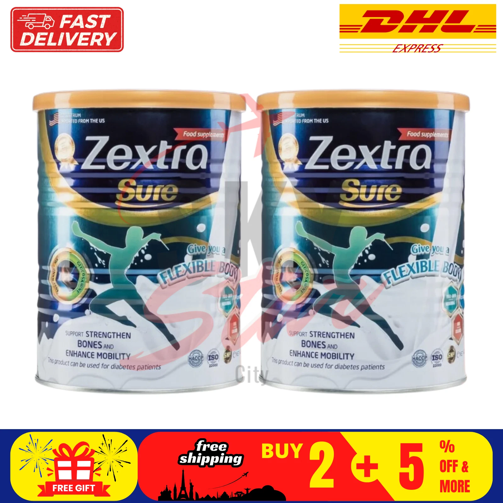 2 X Zextra Sure Milk Powder 400g Knee Back Pain Strengthen Bones 100% Original