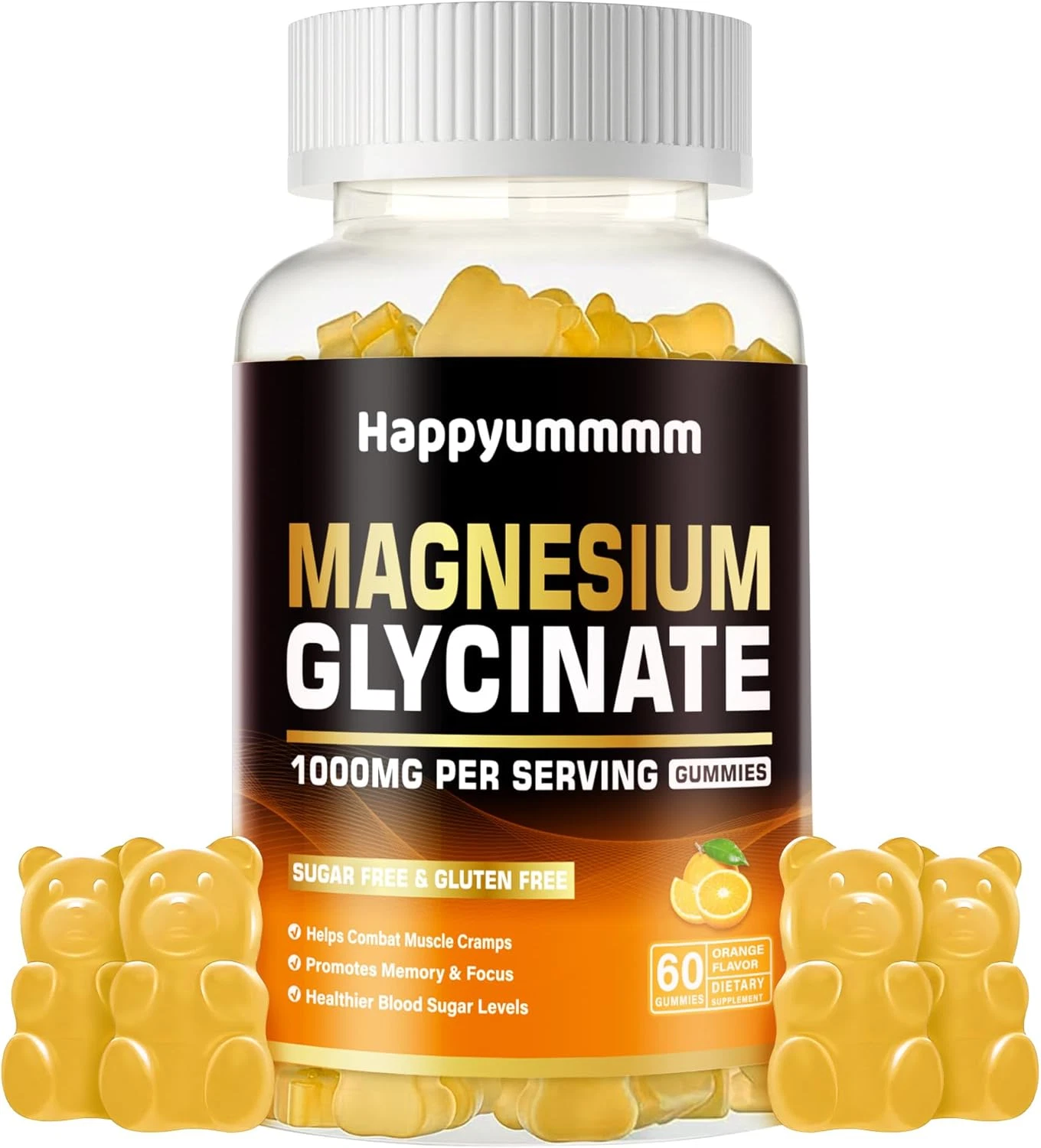 Magnesium Glycinate Gummies 1000Mg - Sugar Free Magnesium Potassium Supplement w