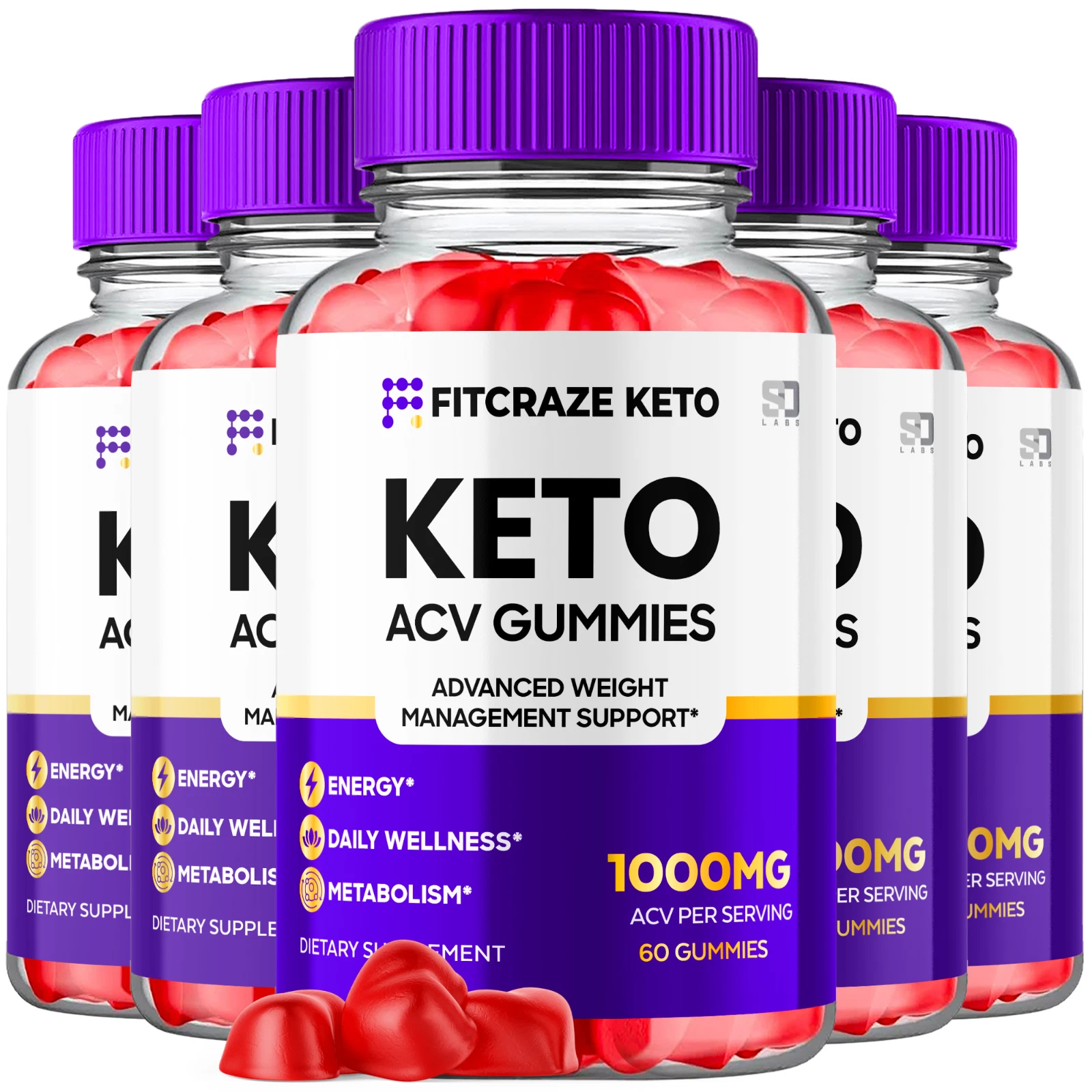 Fitcraze Keto ACV Gummies 1000MG Advanced Weight Management Support (5 Pack)
