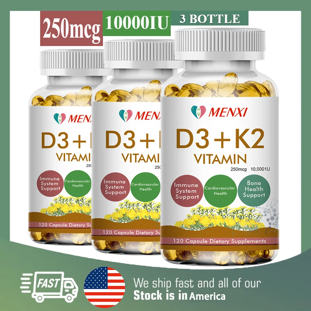 3PCS Vitamin K2 (MK7) with D3 10000 IU Supplement, BioPerine 120 Capsules,Health