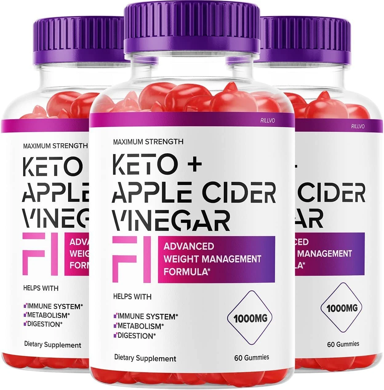 Rillvo (3 Pack) F1 Keto Gummies Keto ACV Gummies Apple Cider Vinegar F1 ACV...