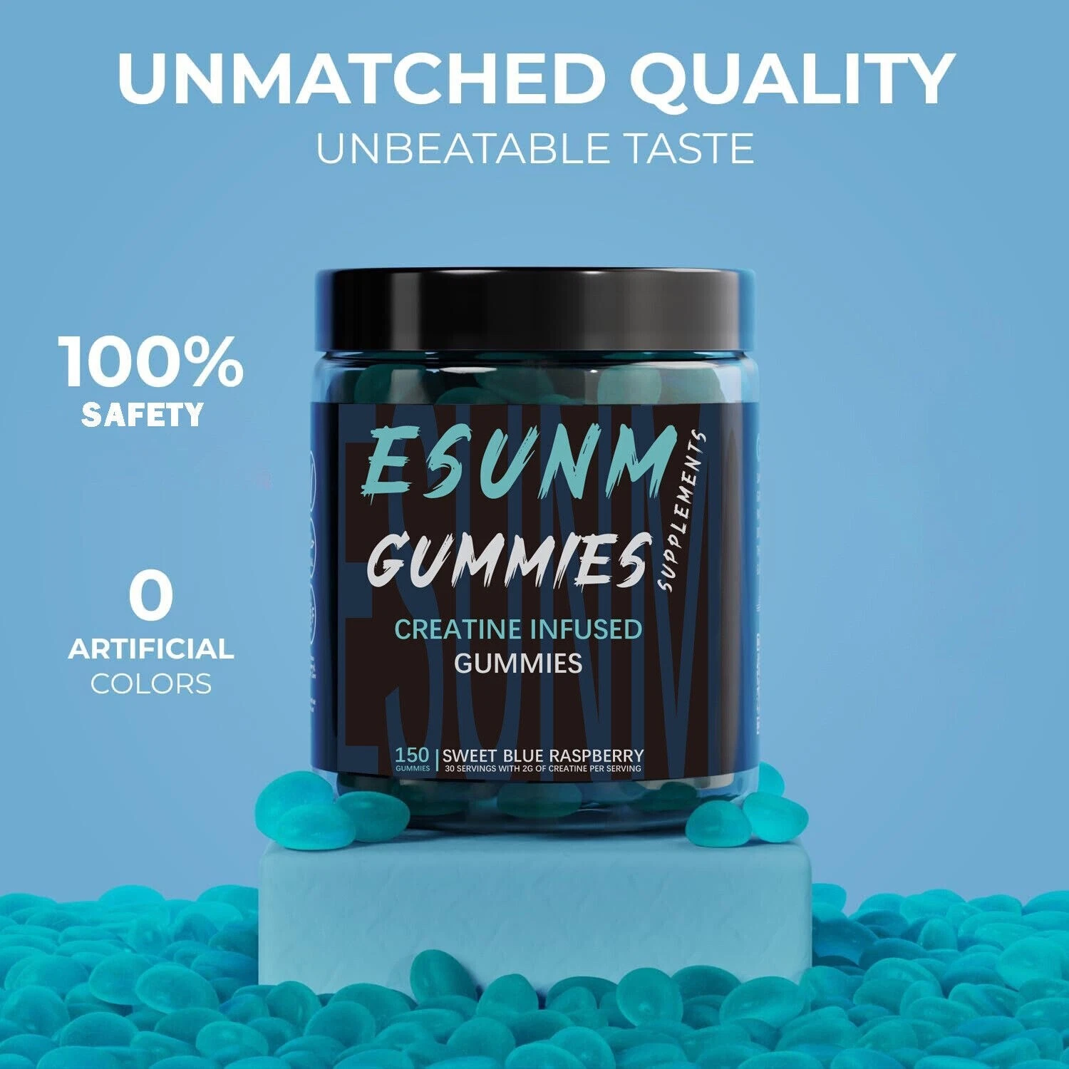 ESUNM Creatine Gummies - Muscle Strength and Endurance 150 gummys blue raspberry