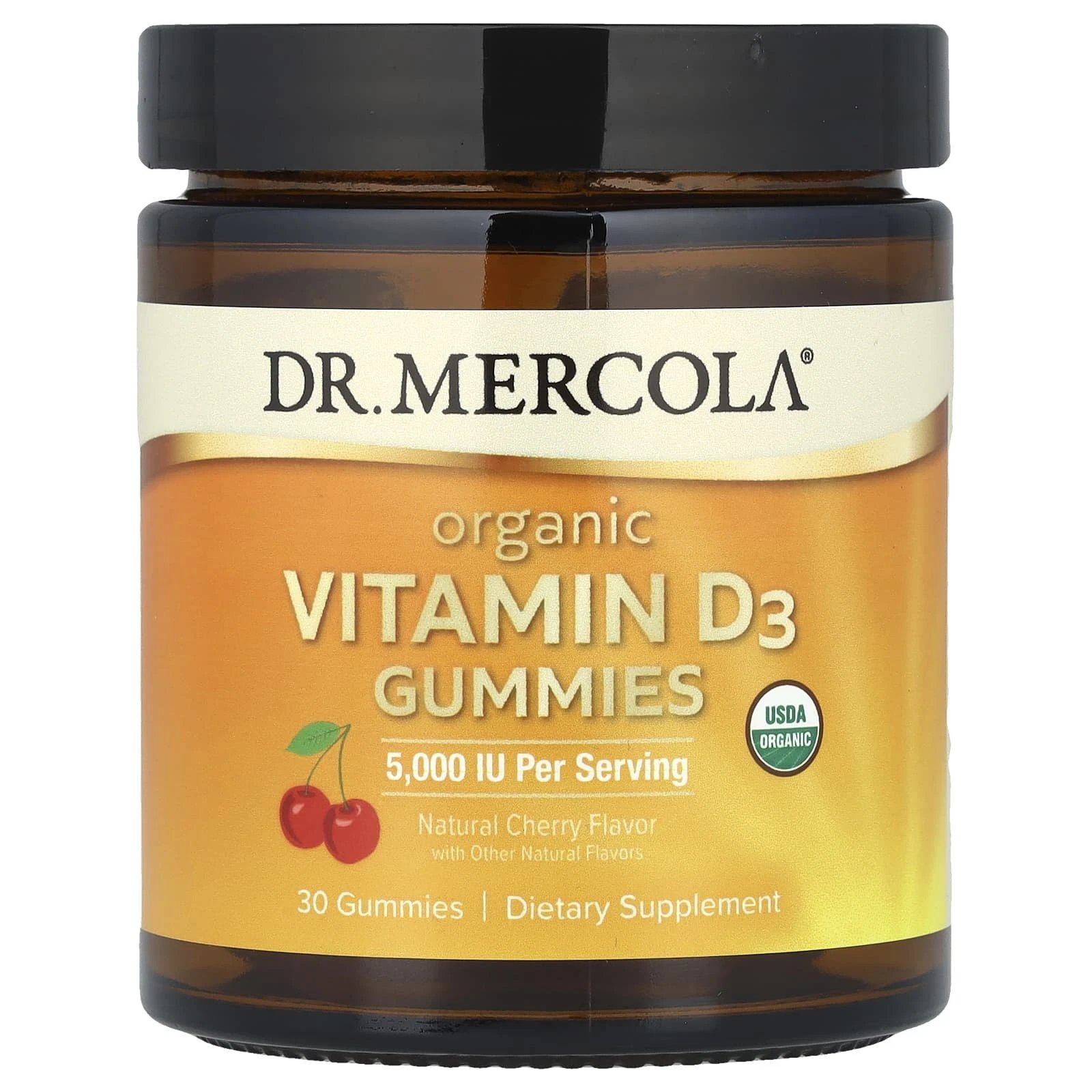 2 X Dr. Mercola, Organic Vitamin D3 Gummies, Natural Cherry, 5,000 IU, 30 Gummie