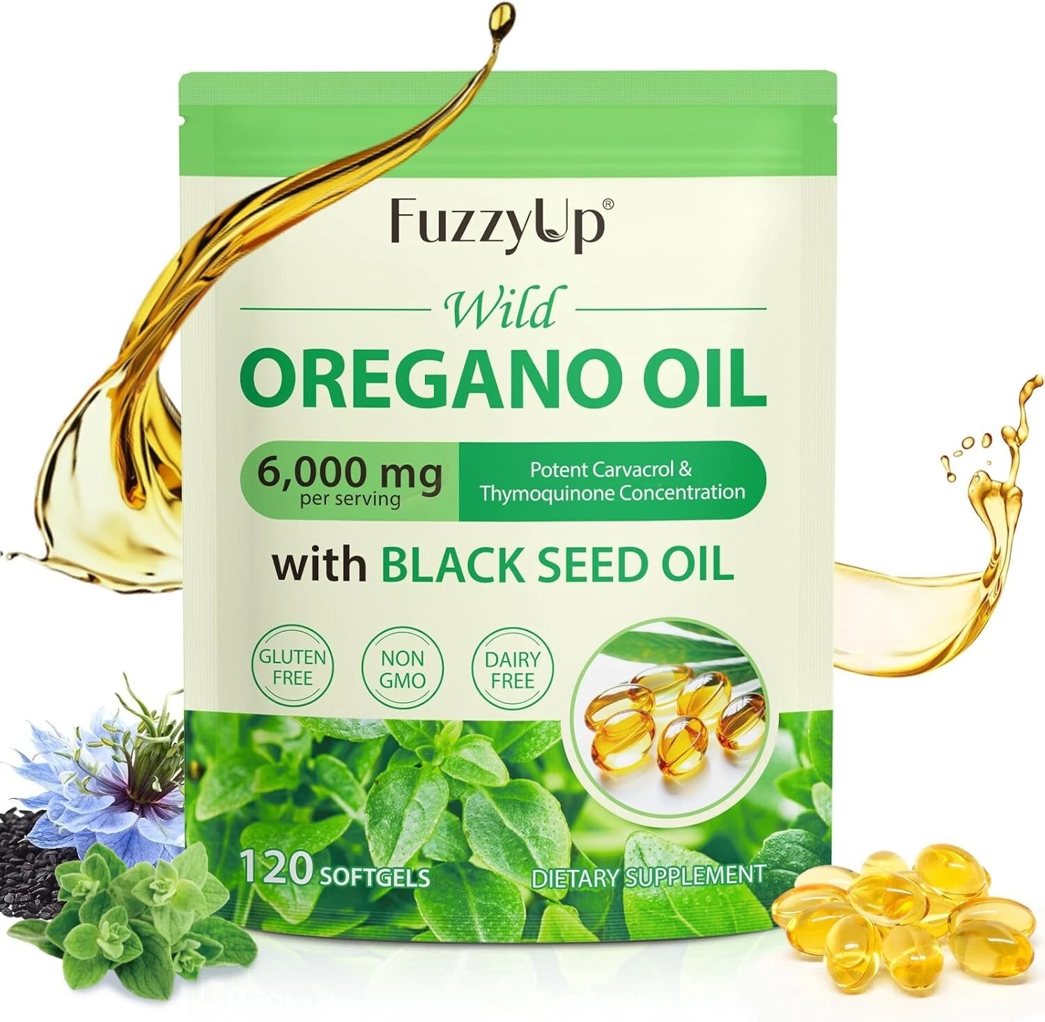100% Pure Essential Oil of Oregano |120 softgel | with black seed oil- 6000mg