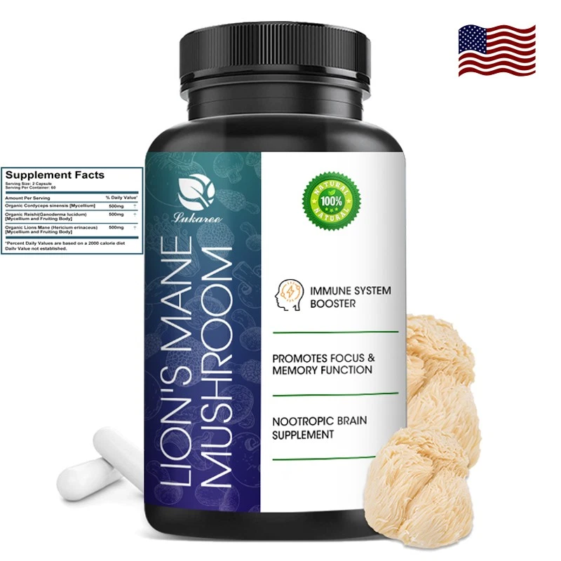 Lion's Mane Mushroom Capsules for Anxiety Relief & Brain HealthVegan 120p