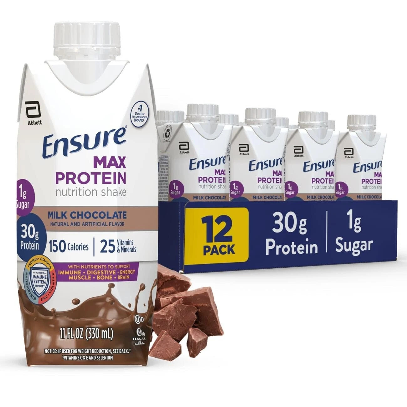 (12 Pack) Ensure Max Protein Chocolate Nutrition Shake, Meal Replacement, 11 Oz