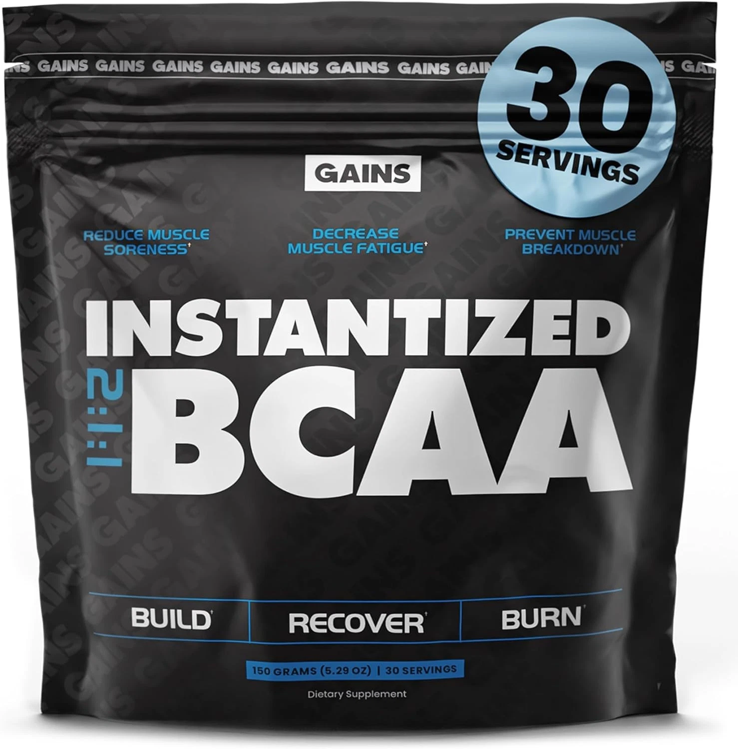 Gains in Bulk BCAA Powder - Vegan, Gluten-Free, Unflavored - 30 Servings