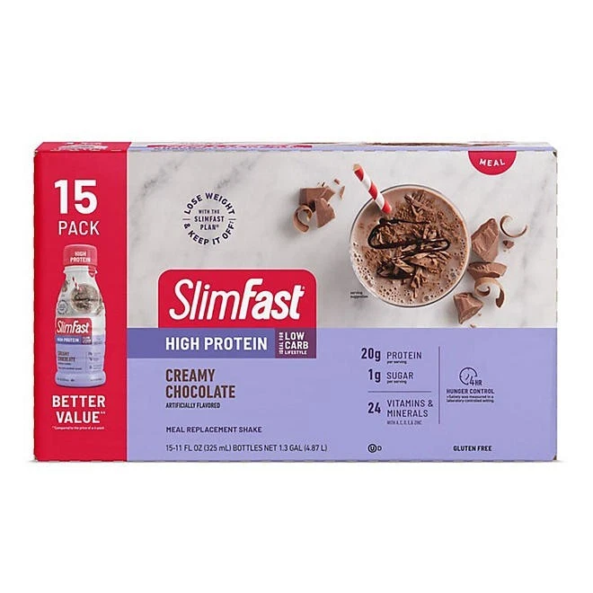 SlimFast Advanced Creamy Chocolate High Protein Replacement Shakes 11 fl oz 15pk