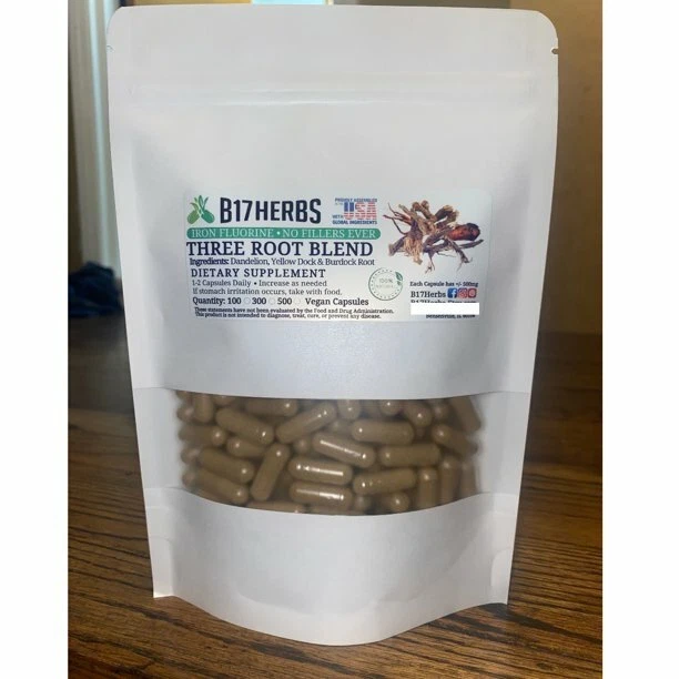 Organic Three Root Blend - Dandelion, Yellow Dock - Burdock Root 100 Veg. Caps