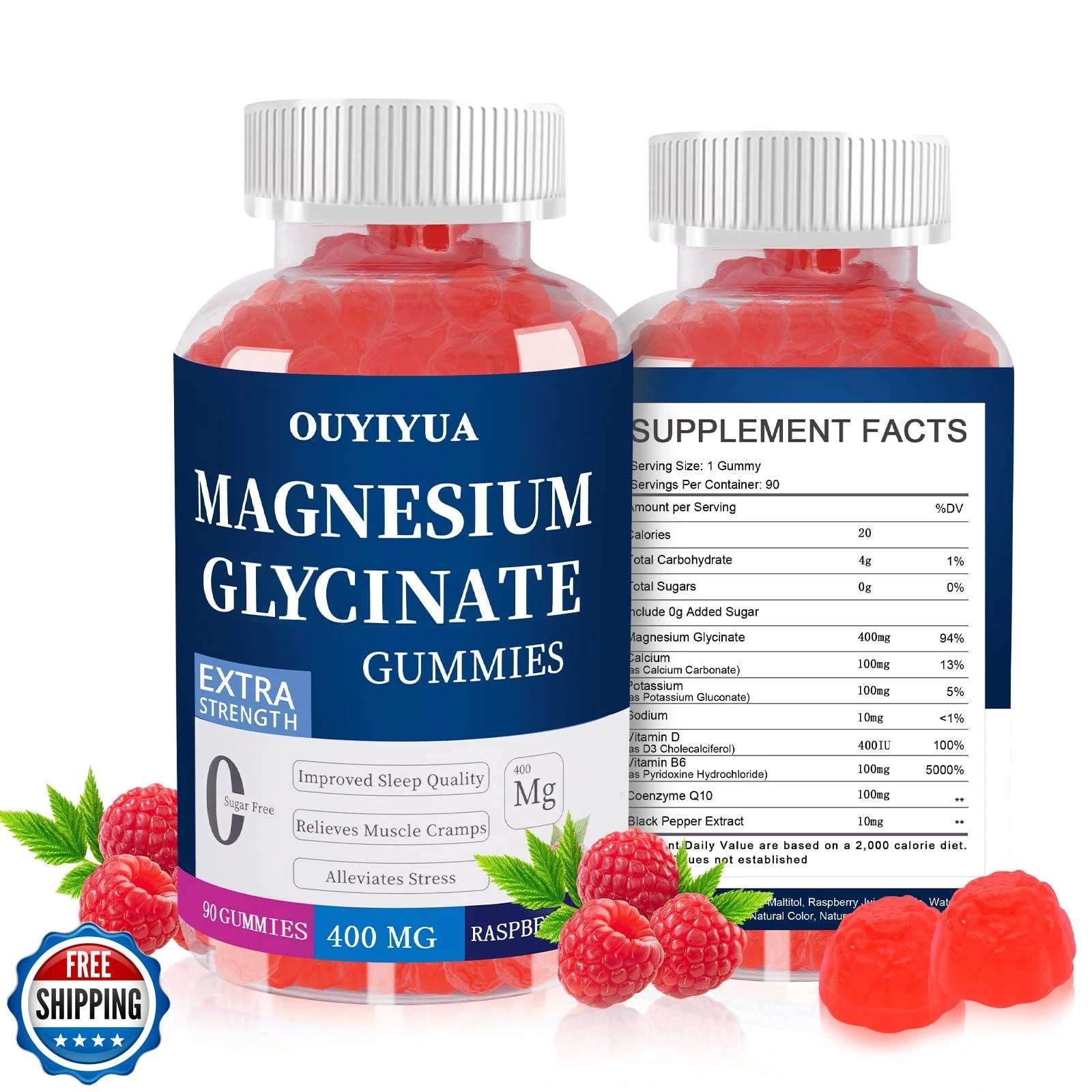 Magnesium Glycinate 400mg Gummies, Sugar Free Magnesium Gummies with Vitamins