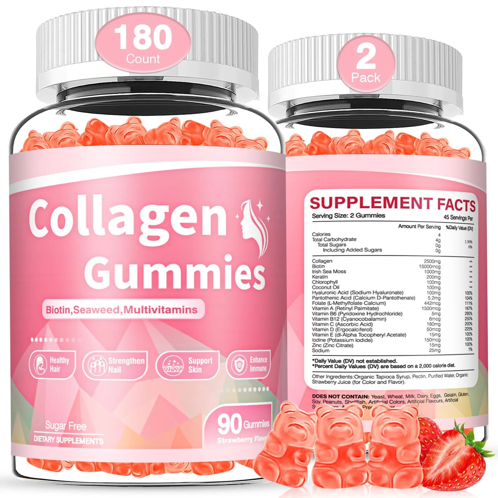 WyuuKi 180 Count Collagen Gummies 2500mg Collagen Protein Type I II III V X with