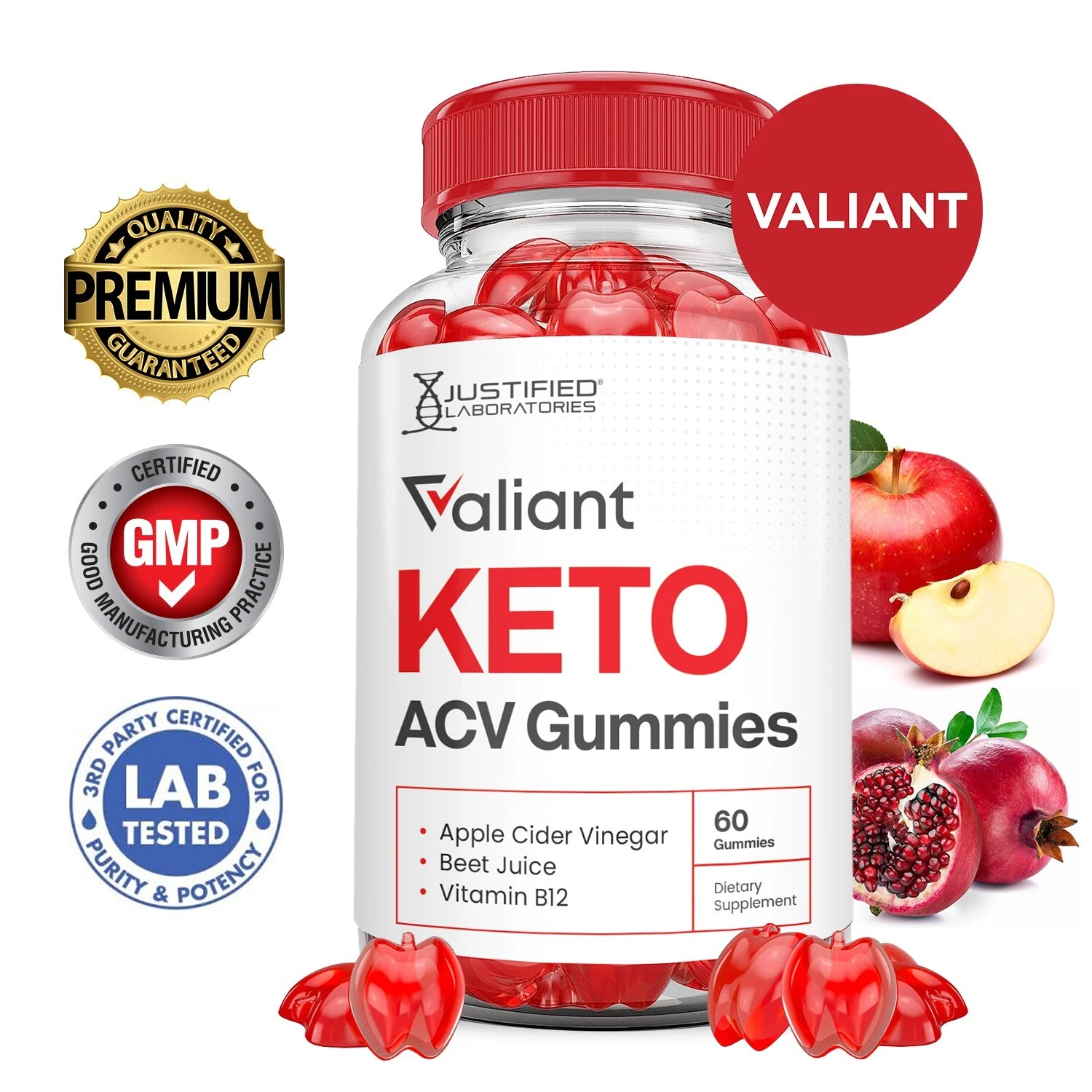 Valiant Keto ACV Gummies 1000MG Apple Cider Vinegar 60 Gummys