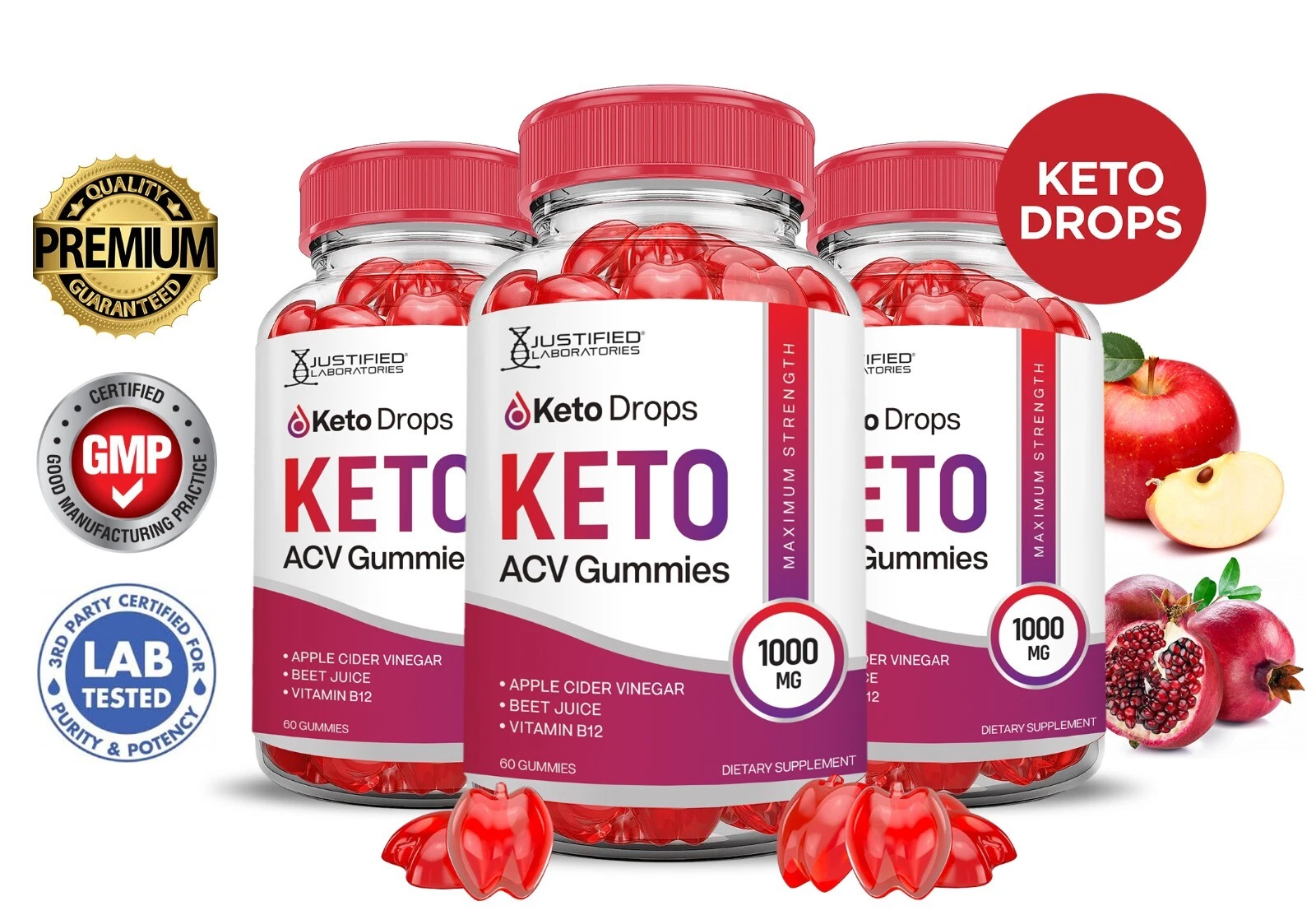 Keto Drops Keto ACV Gummies 1000MG Apple Cider Vinegar 180 Gummys