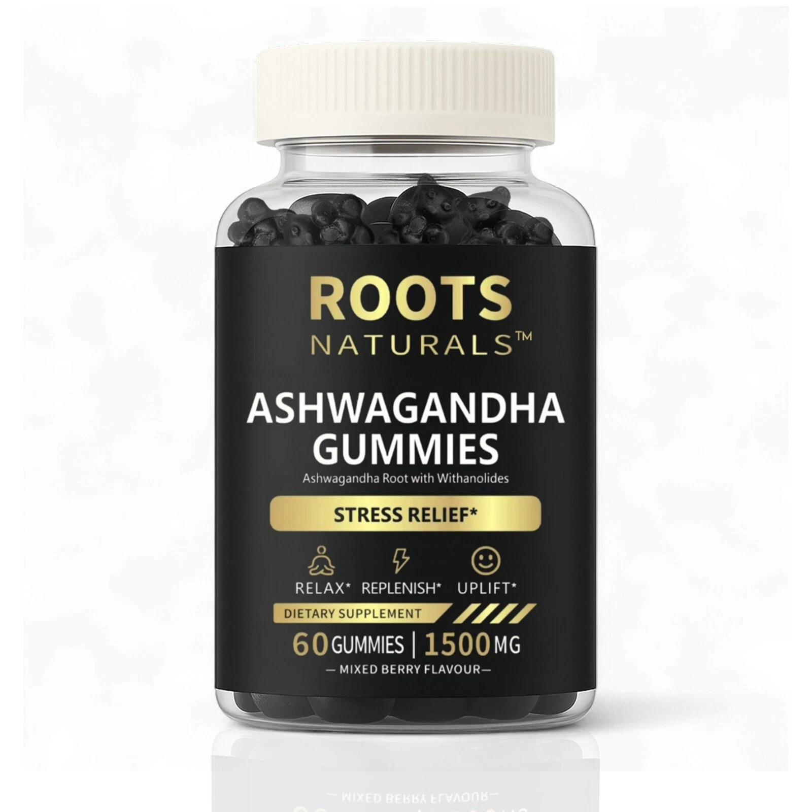 Roots Naturals Ashwagandha Gummies – Stress Relief with Vitamin D2 & Zinc