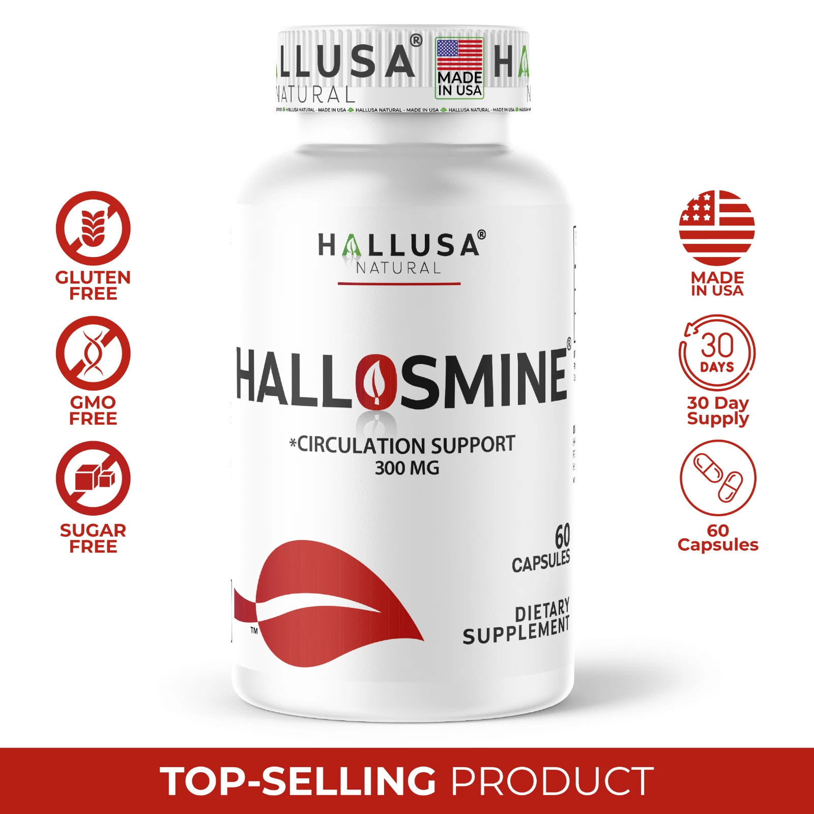 Hallosmine Diosmin 300mg | Leg Circulation Supplements & Vein Support | 60 Caps